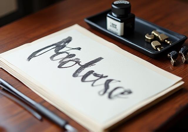 Selection of calligraphy pens, inks, and paper on a wooden desk available in the Philippines