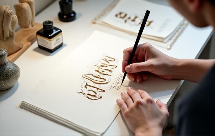 Creative professional sketching a logo design in a minimalist studio