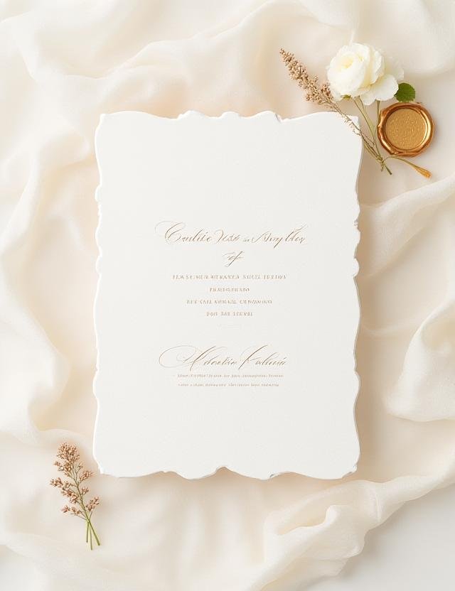 Hand-lettered wedding invitation with gold leaf accents